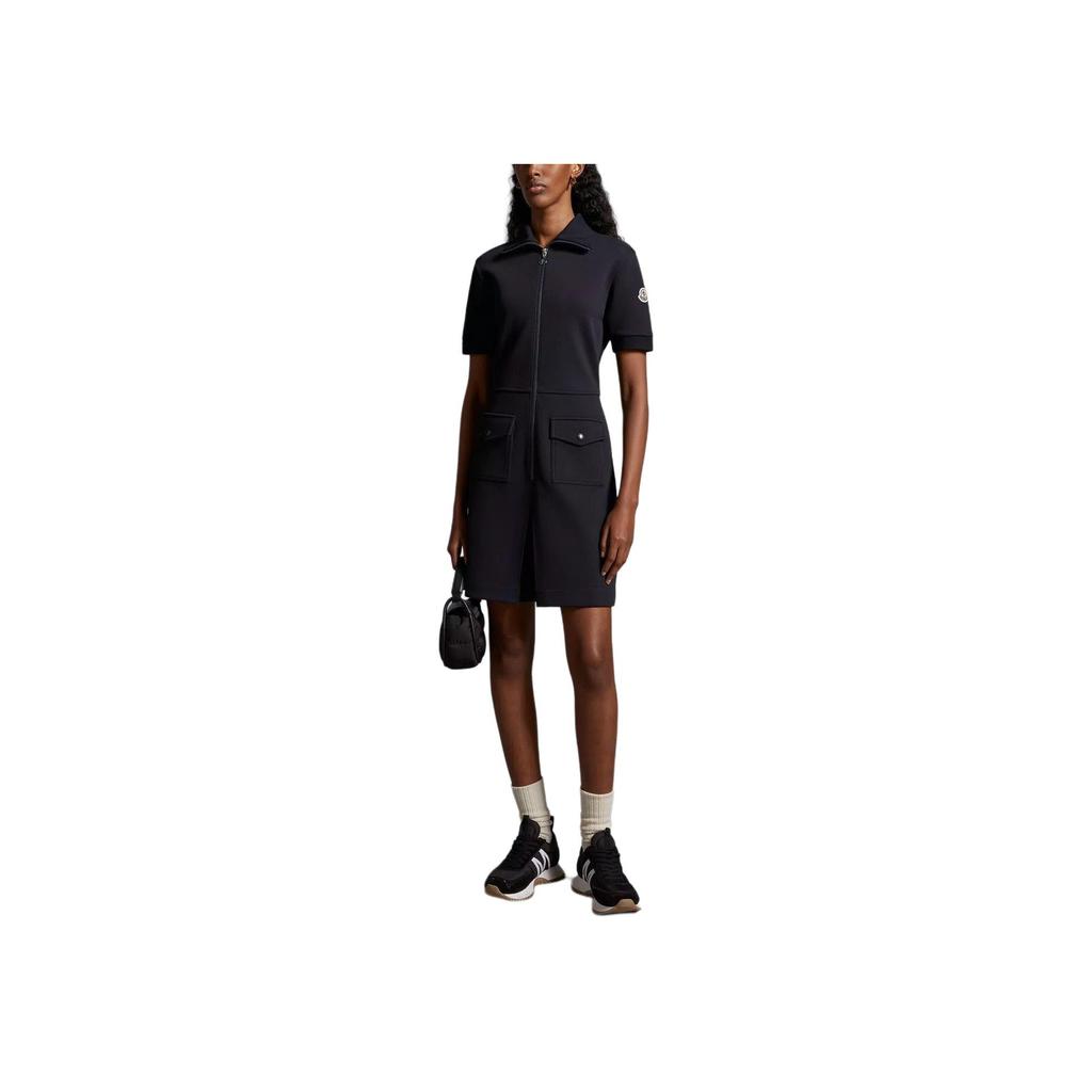 Moncler Monochrome Minimalist Stand Collar Zipper Short Sleeve Dress Women Dress Blue J10938I00011899V9778