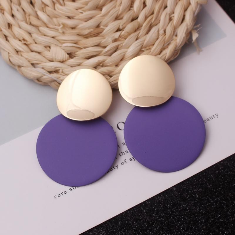 9Colors Double Round Wafer Drop Earrings for Women European American Colorful Geometry Metal Hyperbole Brincos Party Jewelry