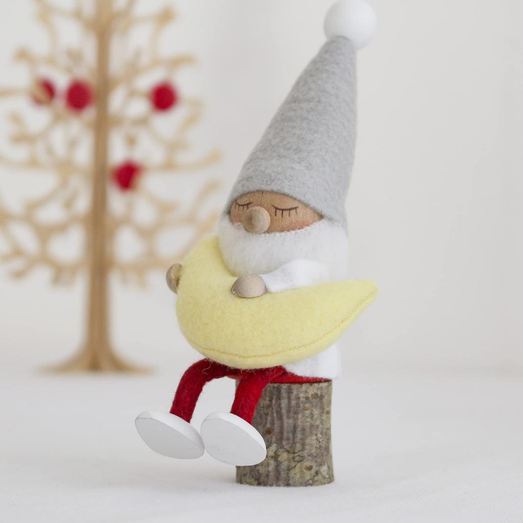 Nordica Nisse Christmas Wooden Doll, Sitting Santa (Moon) with Log