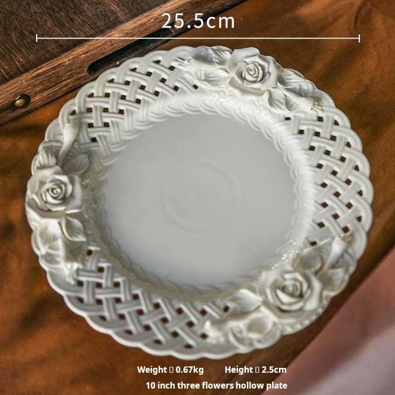 French ceramic patterned three-dimensional pastry plate, relief afternoon tea, high-legged pastry plate, dessert display stand