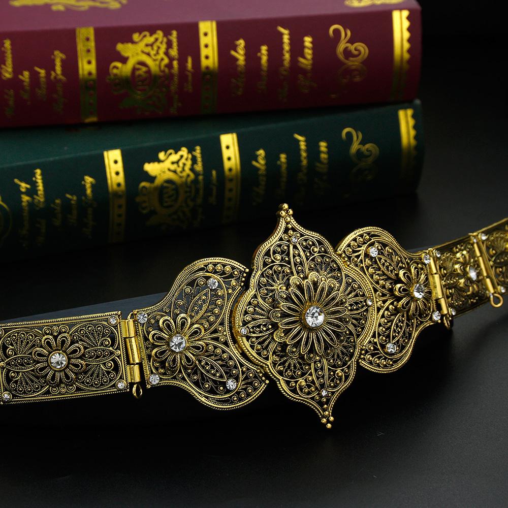 Chic Caucasus Women Belt Bride Wedding Jewelry Turkey  Abaya Dress Belt Metal Flower Waist Chain Stage Props Jewelry