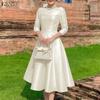 ZANZEA Women Casual Round Neck 3/4 Sleeve Elegant A-Line Dress