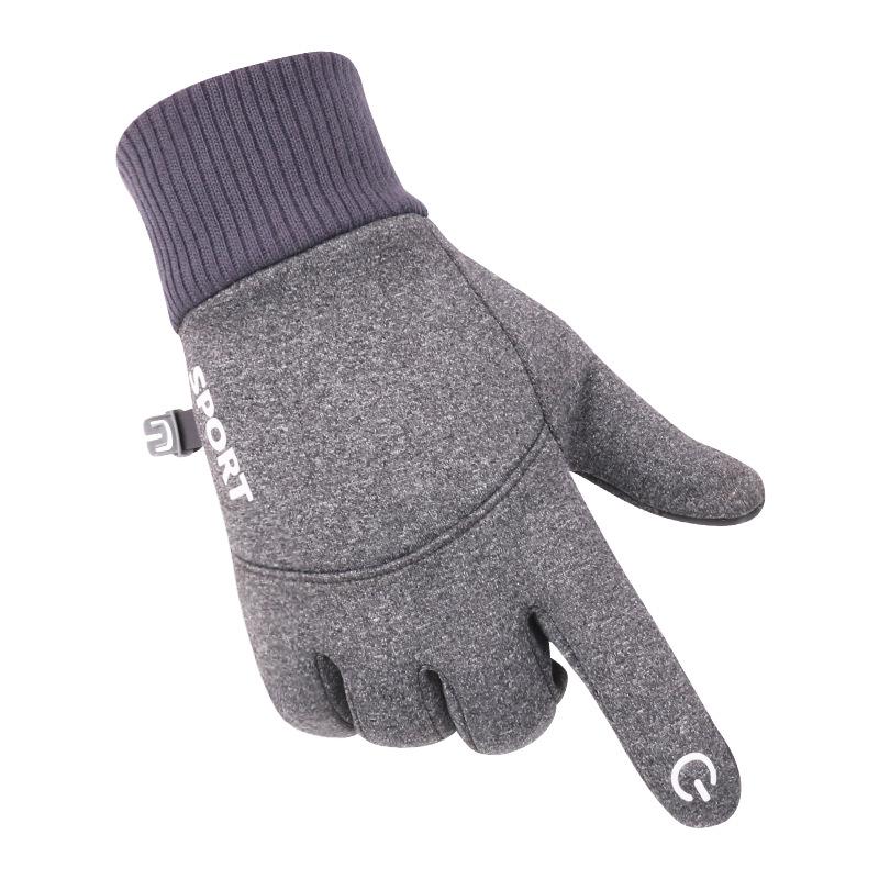 Men's and Women's Touch Screen Waterproof Windproof Fleece-Lined Cycling Gloves for Autumn and Winter