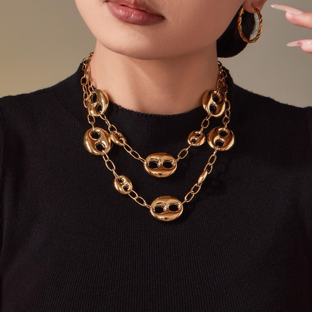 Hollowed Coffee Beans Link Chain Necklace In Stainless Steel With 18K Gold Plated Collar Chains Choker Necklaces for Women