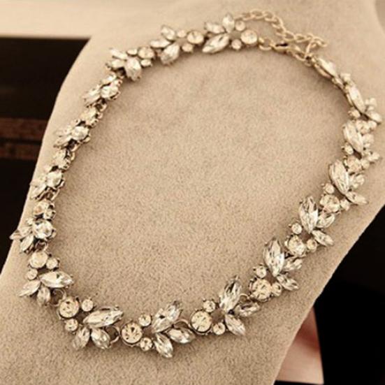 Kvinner Party Luxury Crowd Clear Rhinestone Flower Bronse Choker Bib Halskjede