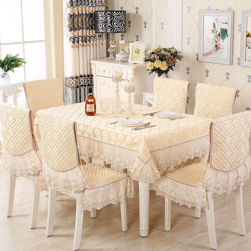 Light Luxury Dining Table Cloth Chair Cover Thickened Cushion European Style Large Flower Table Cloth Wave Lace Chair Cushion