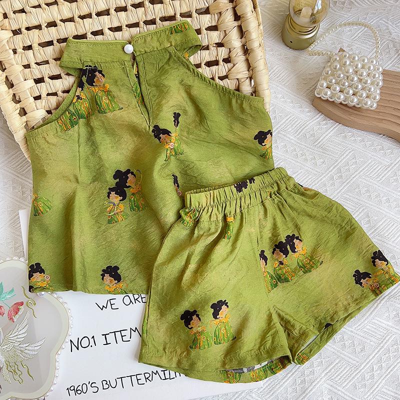 Girls' Chinese-Style Camisole and Shorts Set - Summer Collection