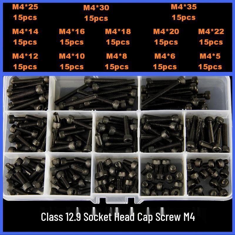 360-Piece High Strength Grade 12.9 Internal Hex Socket Screw and Hex Nut Set (M3, M4, M5, M6)