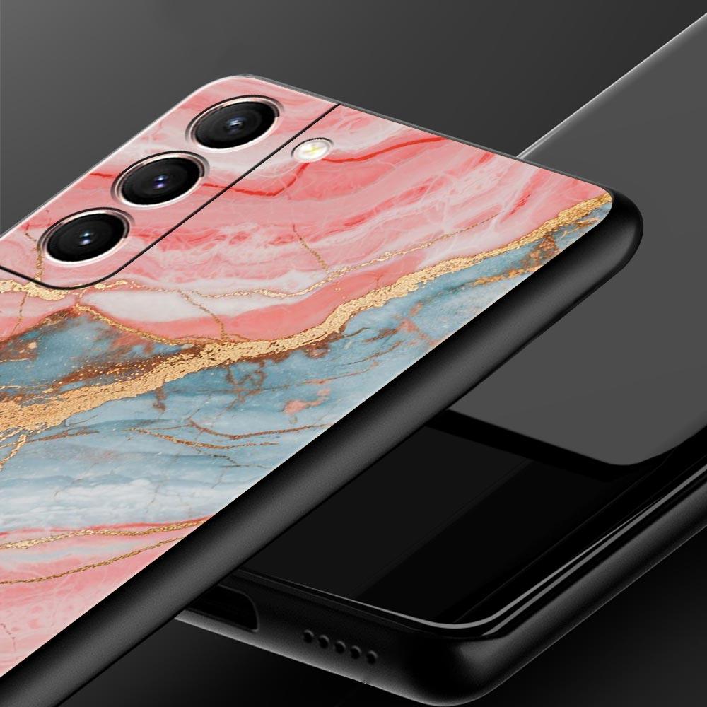 Fashion Gold Pink Marble Phone Case For Samsung Galaxy S26 Ultra S25 Plus S24 FE S23 S22 5G S21 S20 Cover Black Soft