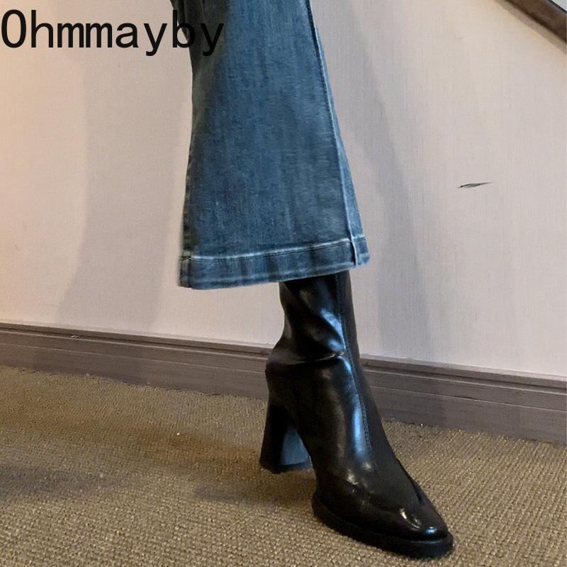 Vintage High Heel Women Ankle Boots Fashion Square Toe Short Booties Autumn Winter Ladies Shoes Botas Mujer