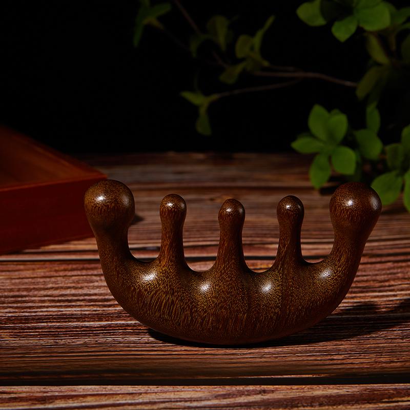 1ks Head Meridian Massage Comb Sandalwood Hřeben s pěti širokými zuby Antistatický
