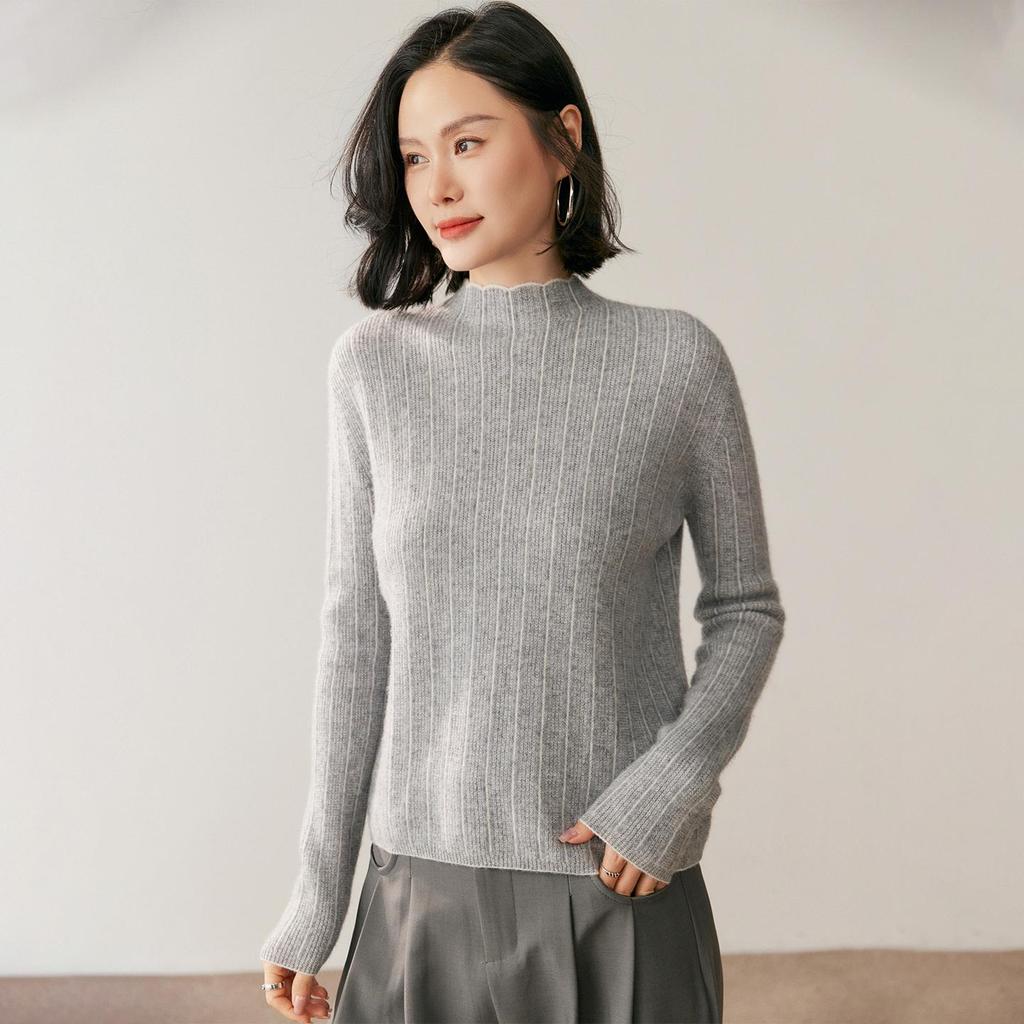 Women's Cashmere Sweater - Autumn/Winter, Half-High Neck, Thin Fit, Long Sleeve Pullover, Fashion Base Layer.