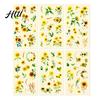 Floral Plant Decals 6 Sheets/Set Natural Flower Scrapbook Stickers, Waterproof PVC Plants Decals, Hand-painted Stickers Transparent Decorative for DIY
