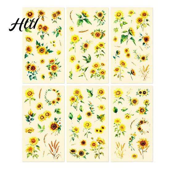 Floral Plant Decals 6 Sheets/Set Natural Flower Scrapbook Stickers, Waterproof PVC Plants Decals, Hand-painted Stickers Transparent Decorative for DIY