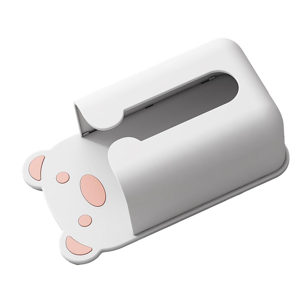 Wall Mounted Tissue Box Punching Free Cute Bear Pattern Plastic Tissue Dispenser for Home Bathroom White Bear Pink