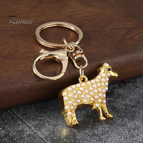 Metal Key Holder Faux Pearl Sheep Keychain, Zinc Alloy Lamb Car Ring Animal Keyring Pendant Holder, Handbags Backpacks Charm Decorative Accessory for