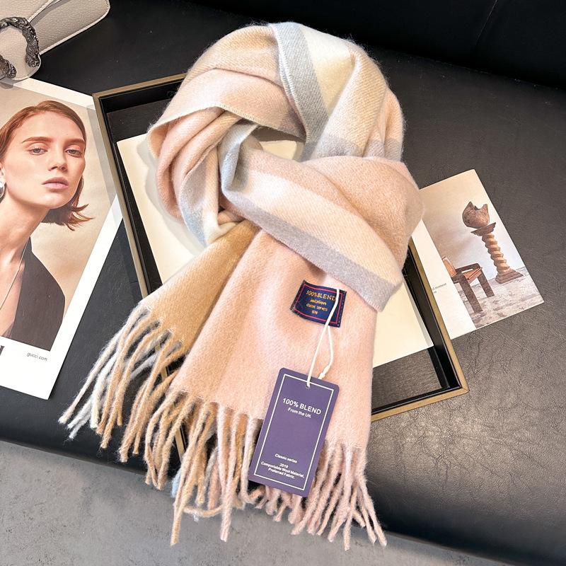 Wool Women Scarf Luxury Cashmere Winter Blanket Wraps Casual Plaid Print Pashmina Bufanda Travel Poncho Stoles Echarpe