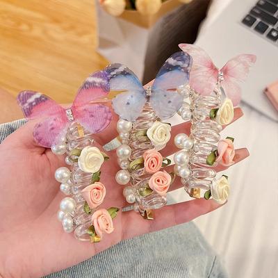 New 1/3Pcs Butterfly Rose Phone Line Hair Hoop Baby Ponytail Artifact Hair Rope for Girls To Tie Hair Small Girl Headwear