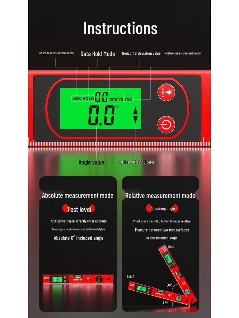 High-Precision Digital Display Spirit Level with Magnet and Multi-Function Slope Meter