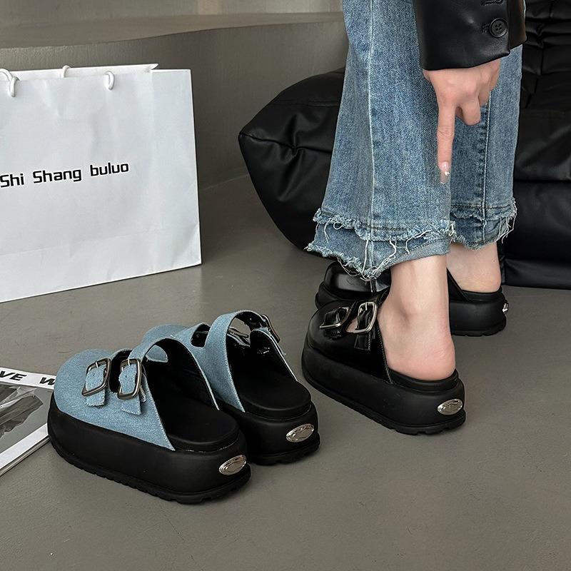 Módní dámské pantofle s tlustou podrážkou, poloviční pantofle, dámské plážové líné platformové pantofle pro venkovní pohodlí, dámské sandály, Zapatillas Mujer