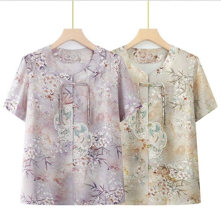 Comfortable Chinese Traditional Summer Shirt for Elderly Women Loose Fit Short Sleeve Blouse Mother Day Gift Casual Top
