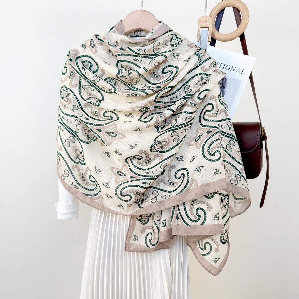 New Cotton and Linen Long Towel Travel Photography with Thin Shawl Fashionable Retro Cashew Flower Printed Long Towel