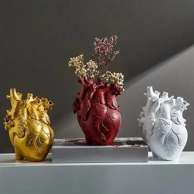 1 Stück, Herzvase, Vasen für Blumen Kreative herzförmige Skulptur, Kundenspezifische Vase, Herzförmige Kunstharzvase Desktop Zuhause De