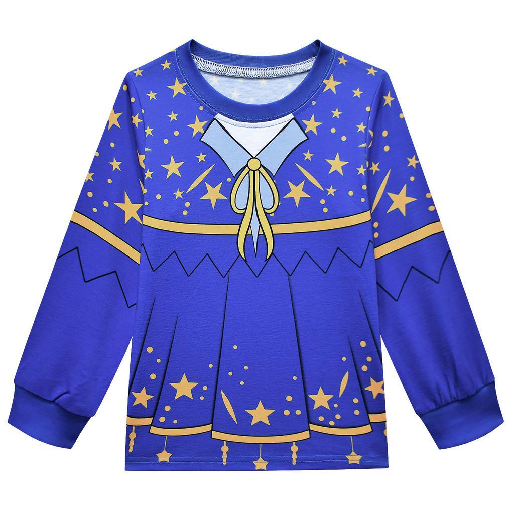 19791 Kids Girls Lily Lovebraids Stars Printed Long Sleeves Round Neck T-shirt Top Trousers Sets