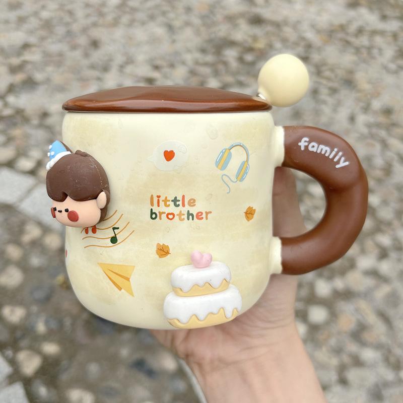 Birthday Gift Mug With Lid Spoon Cup High Value Girl Household Ceramic Drinking Cup Breakfast Coffee Cup