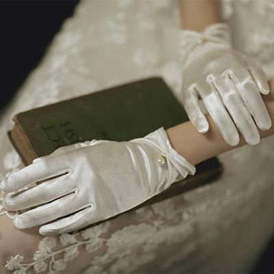 1 Paar beliebte elastische Ballhandschuhe mit 3D-Schnitt, glatter Satin, Hochzeit, Brautschmuck für Festivals