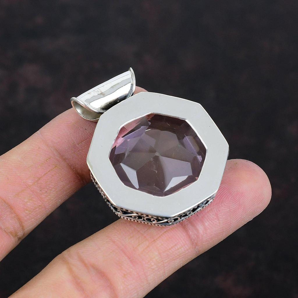 Faceted Pink Kunzite Pendant Vintage Pendant Gemstone Pendant 925 Sterling Silver Pendant Pink Kunzite Jewelry Handmade Pendant Gift For Mom