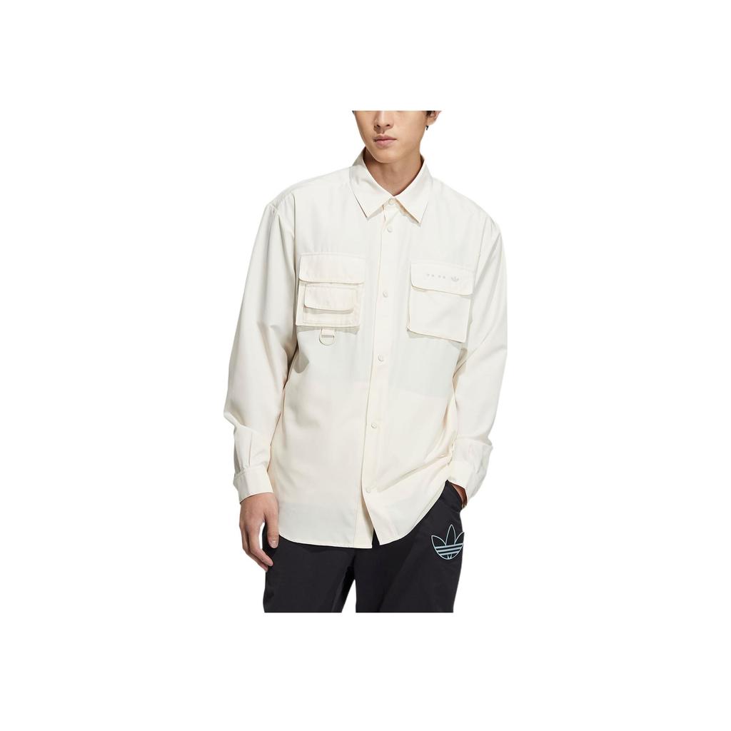 Adidas Originals Trefoil Rifta Ls Shirt With Solid Color 3D Pocket And Single-Breasted Design Men Tops White HS2021