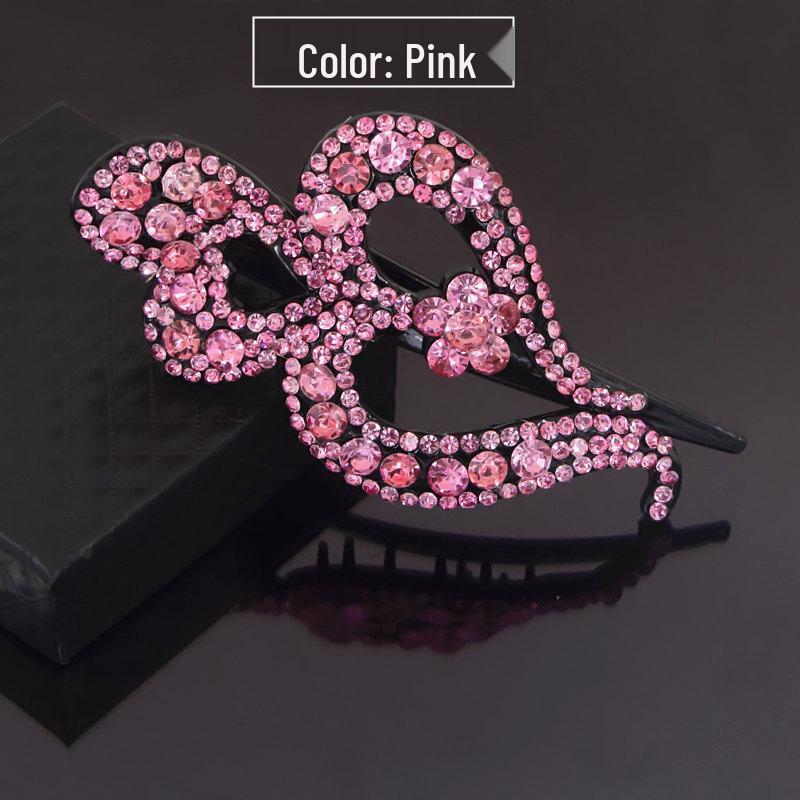 Chic Rhinestone Heart Duckbill Clip: Korean Style Elegant Bun Maker Hair Accessory.