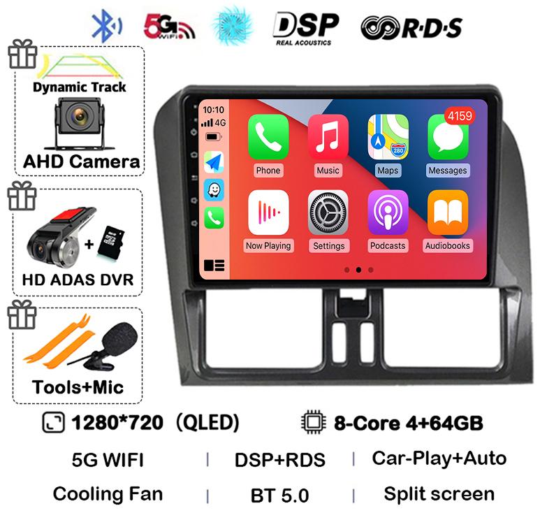 Android 14 Carplay Auto For Volvo XC60 2009-2017 Car Radio Multimedia GPS Navigation Video Player Autoradio Stereo Head Unit DSP