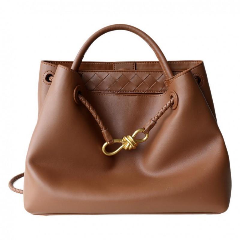 Womens Genuine Leather Tote Bag With Metal Bow Detail Large Capacity Shoulder Handbag Vintage Style