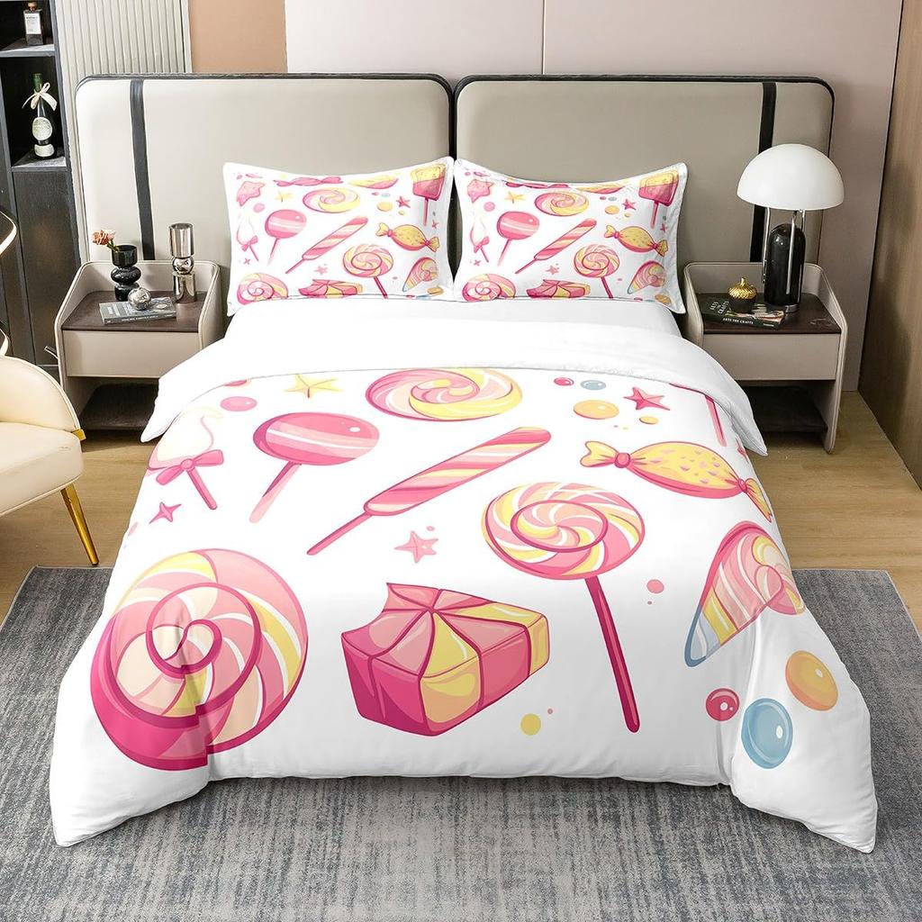 Rainbow Lollipop Duvet Cover for Kids Boys Girls Queen Lightweight Quilt Covers Sweet Themed Bedding Set Room Decor No Comforter