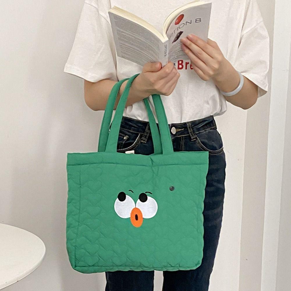 

Long Ears Embroidery Handbag Big Eyes Cartoon Canvas Bag Simple Students