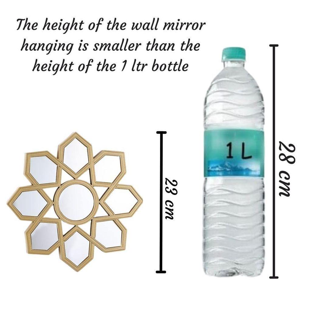 1 Pcs Round Geometric Flower Shape Fiber Wall Mirror with Acrylic Golden Aesthetic Frame with Hook for Hanging