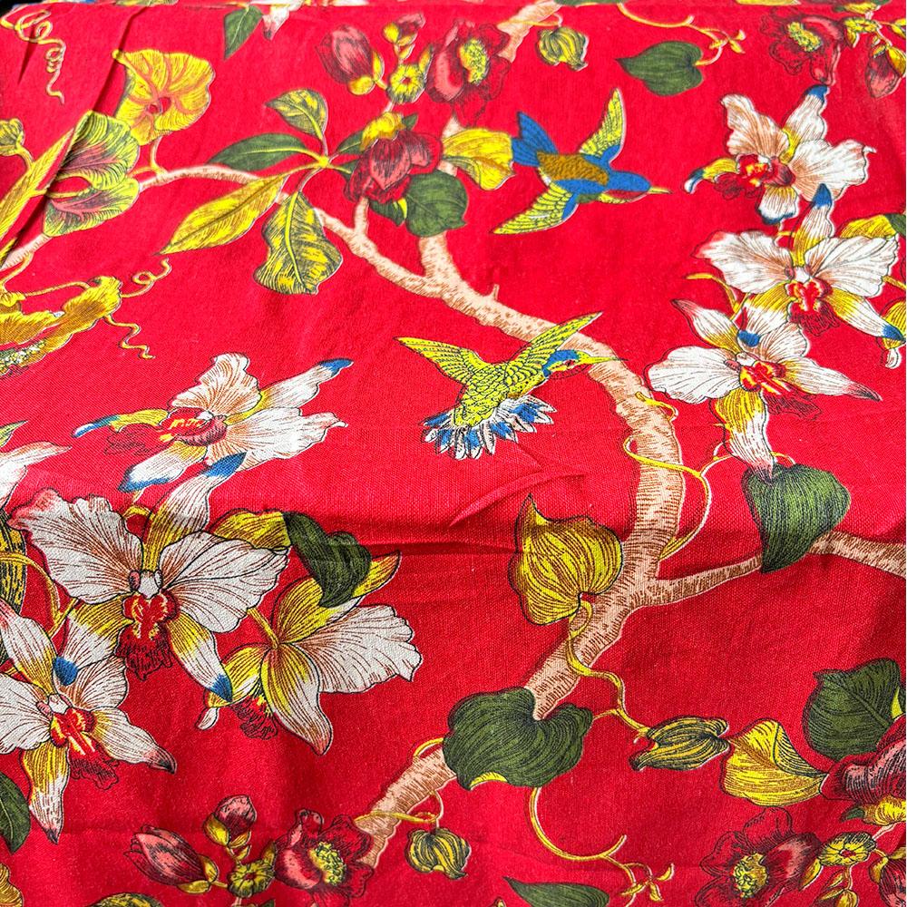 

Birds And Floral Pattern Linen Cotton Canvas Fabric Handmade Sewing Clothes For Table Runner Curtains Women Bag Home Decoration 50X150cm червоний