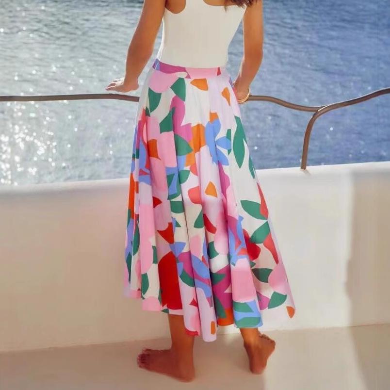 Women's Spring Summer New Fashion Casual Printed Bohemian Medium Length Half Length Skirt for Women