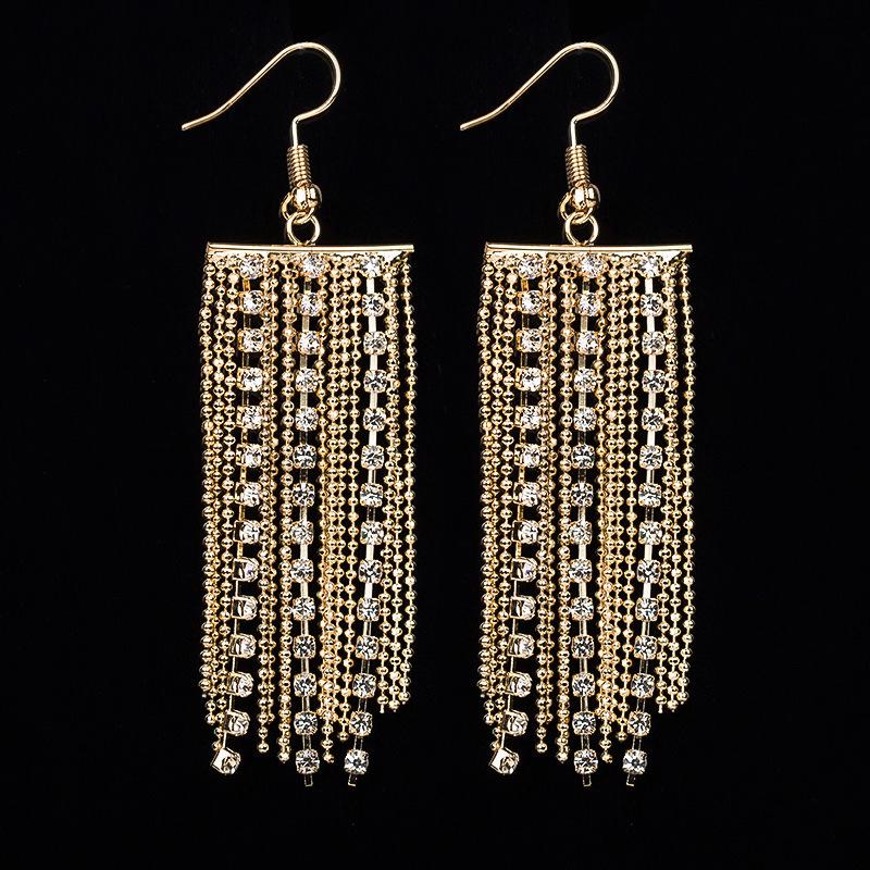 New Trendy Elegant Ear Studs Earrings Multi-Row Diamond-Studded Tassel Ornament E231