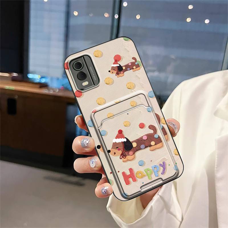 Cute Cover Phone Case For Nokia C32 Soft Case Card Slot Card Sleeve Back Cover Silicone Card Bag Anti-dust Graffiti TPU
