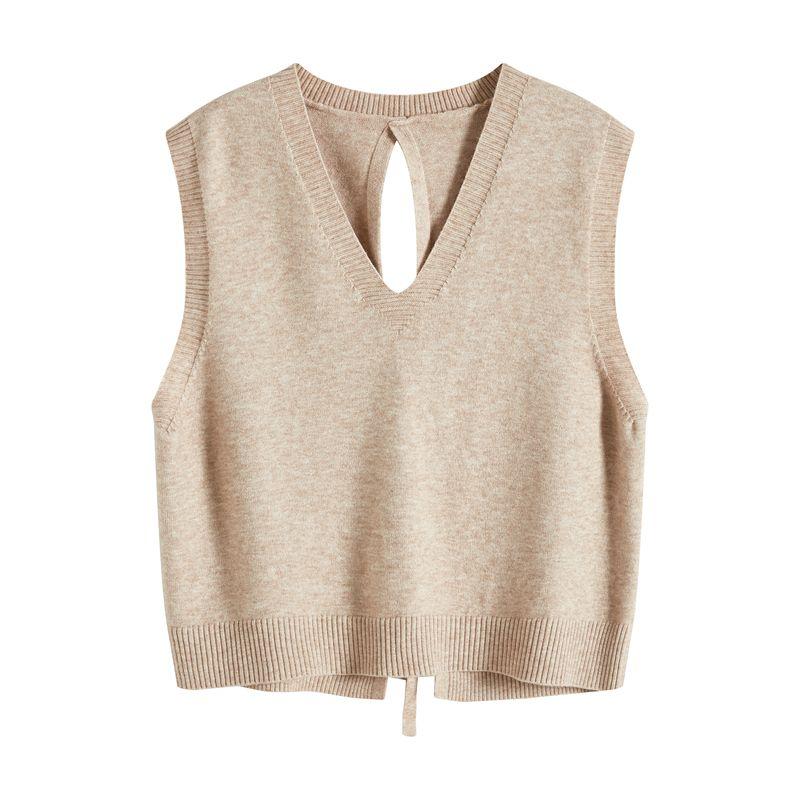 

Loose Design Outer Shirt Short Sweater Vest Khaki L