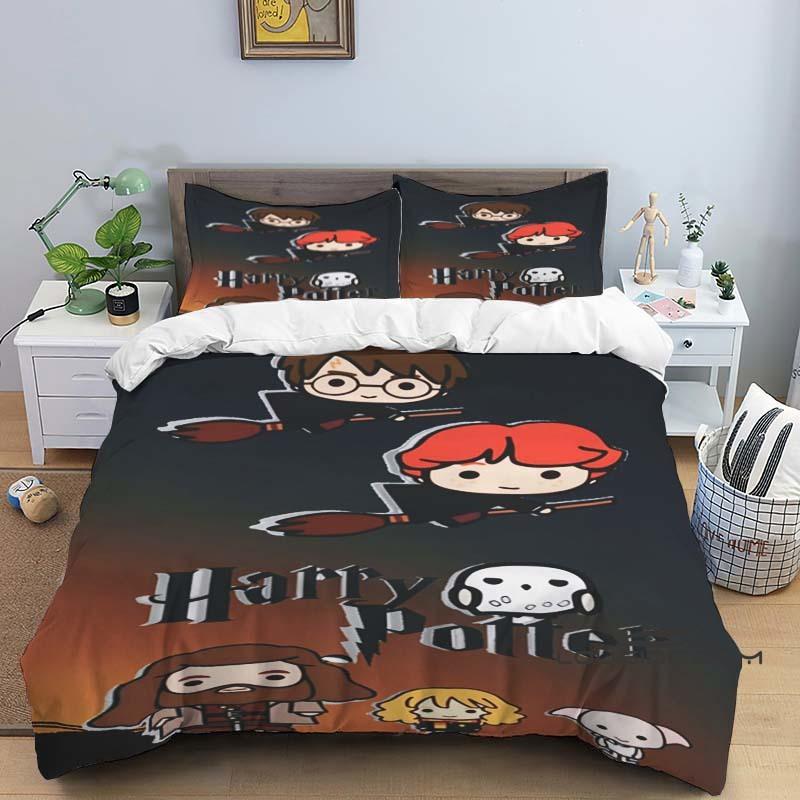 

3D-Printed Chibi-Style Harry Potter Bedding Set (Duvet Cover & Pillowcases)—Perfect for Decorating Boys and Girls Bedrooms.1 135x200cm