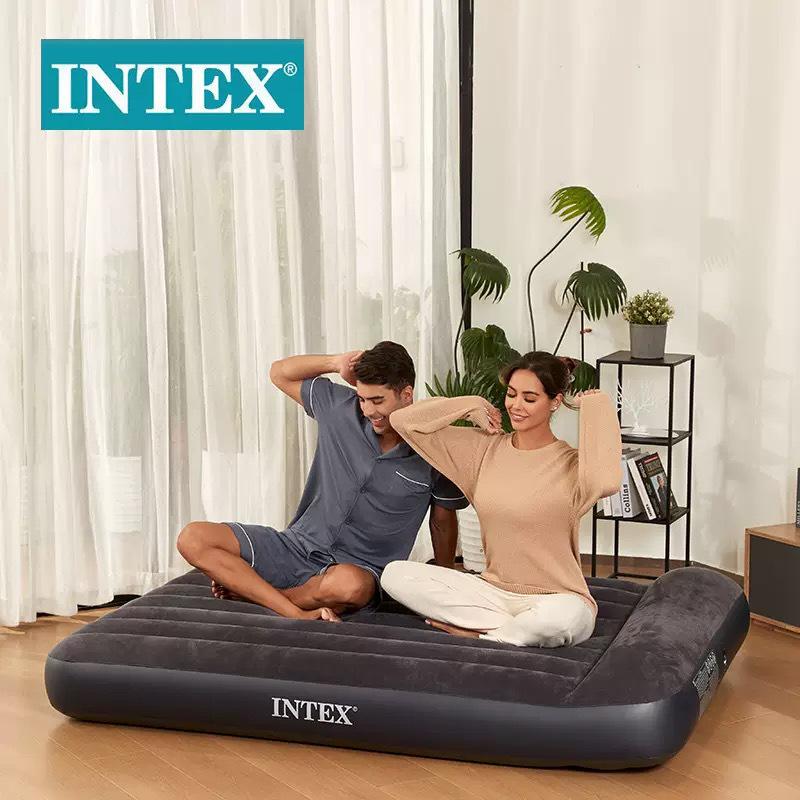 Intex Double Air Mattress with Built-in Pillow - Portable, Thickened, and Simplified Design