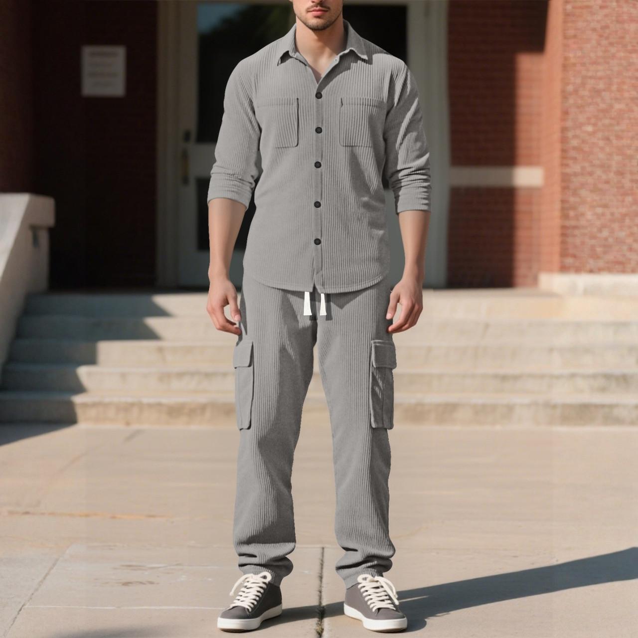 

Мужской повседневный спортивный кардиган на лацканах, куртка, брючный костюм с длинными рукавами, свободный вельветовый рабочий костюм XXL