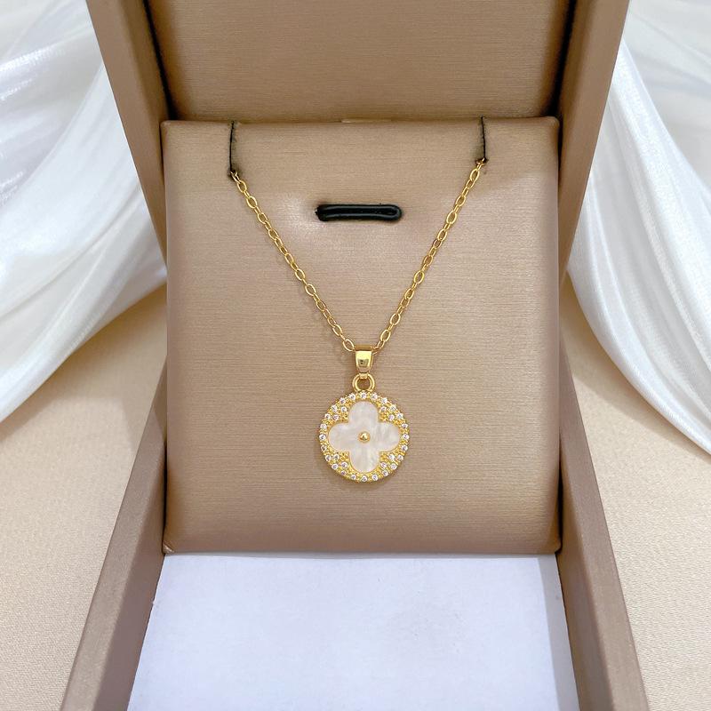 Clover Shell Micro-Inlaid Necklace Earrings Set Light Luxury Personality Temperament Earrings Necklace Combination