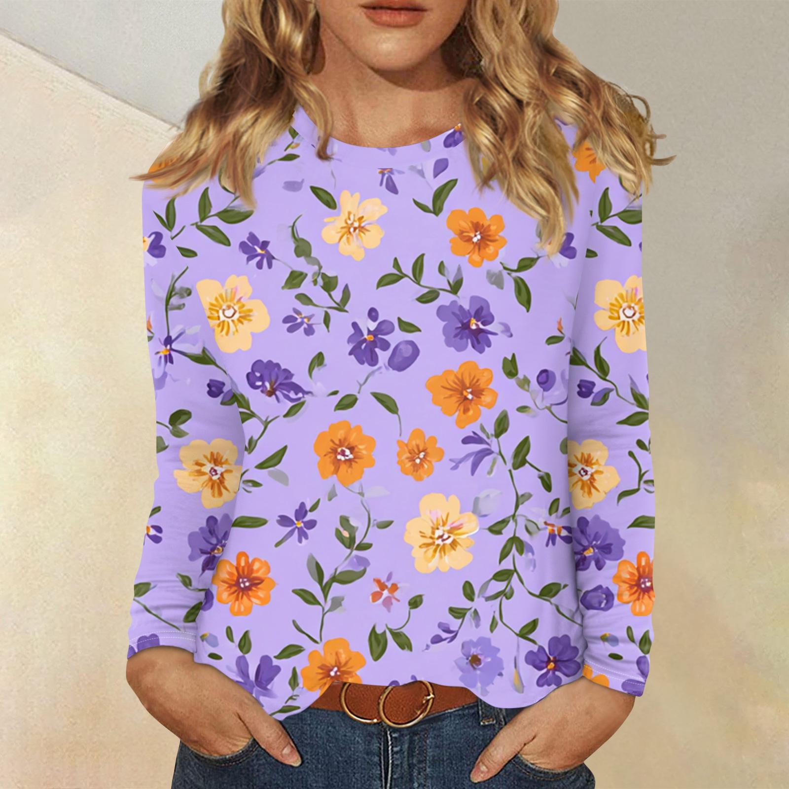 

Женский модный пуловер с цветочным принтом и длинными рукавами XXL фиолетовый