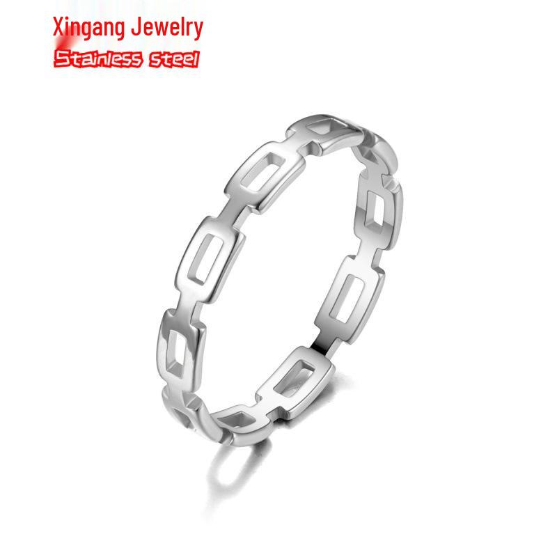 Stainless Steel Cutout Women's European & American Non-Fading Luxury Couple Matching Ring Band