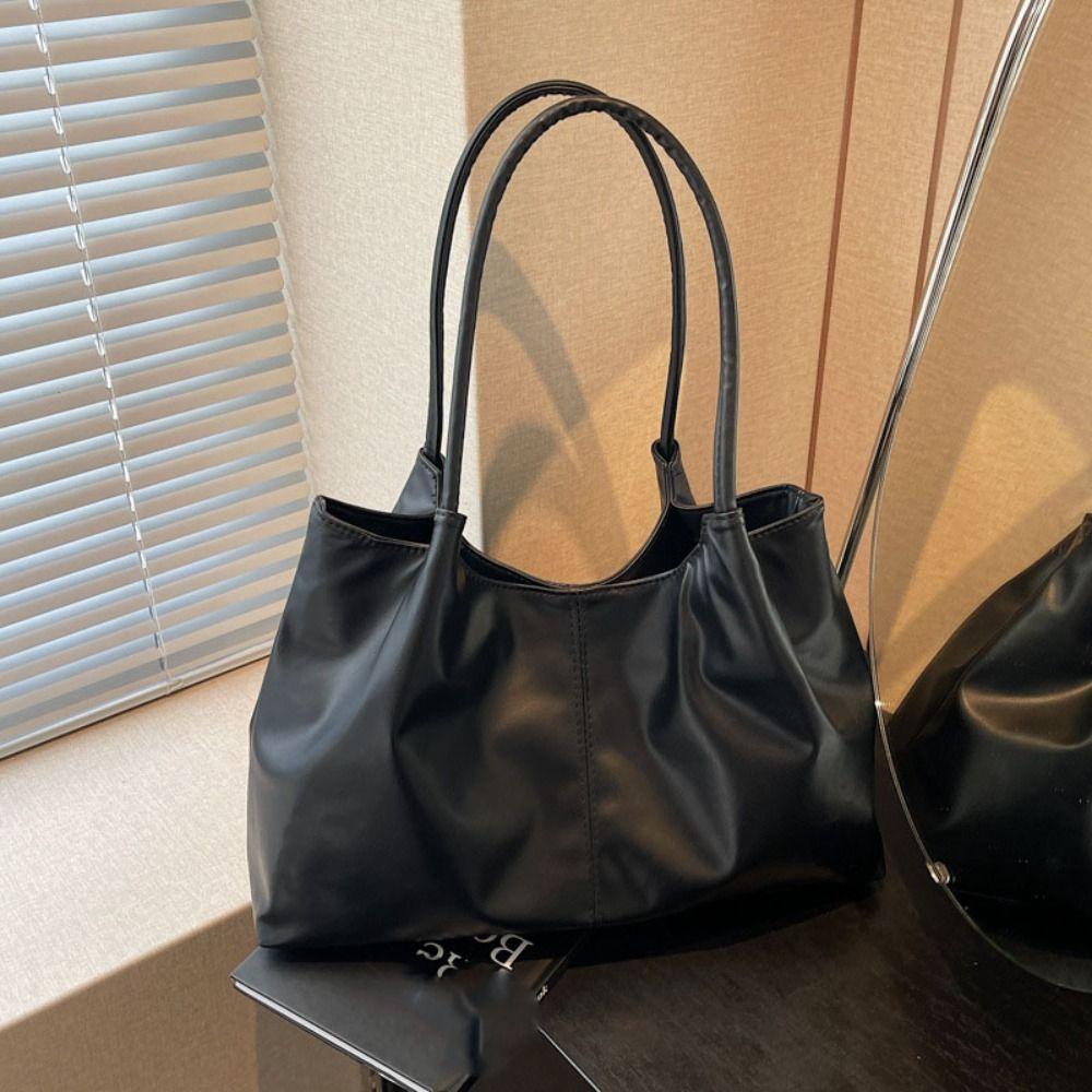 Large Capacity Underarm bag Casual Solid Tote Bag Ins PU Leather Shoulder Bag Vacation
